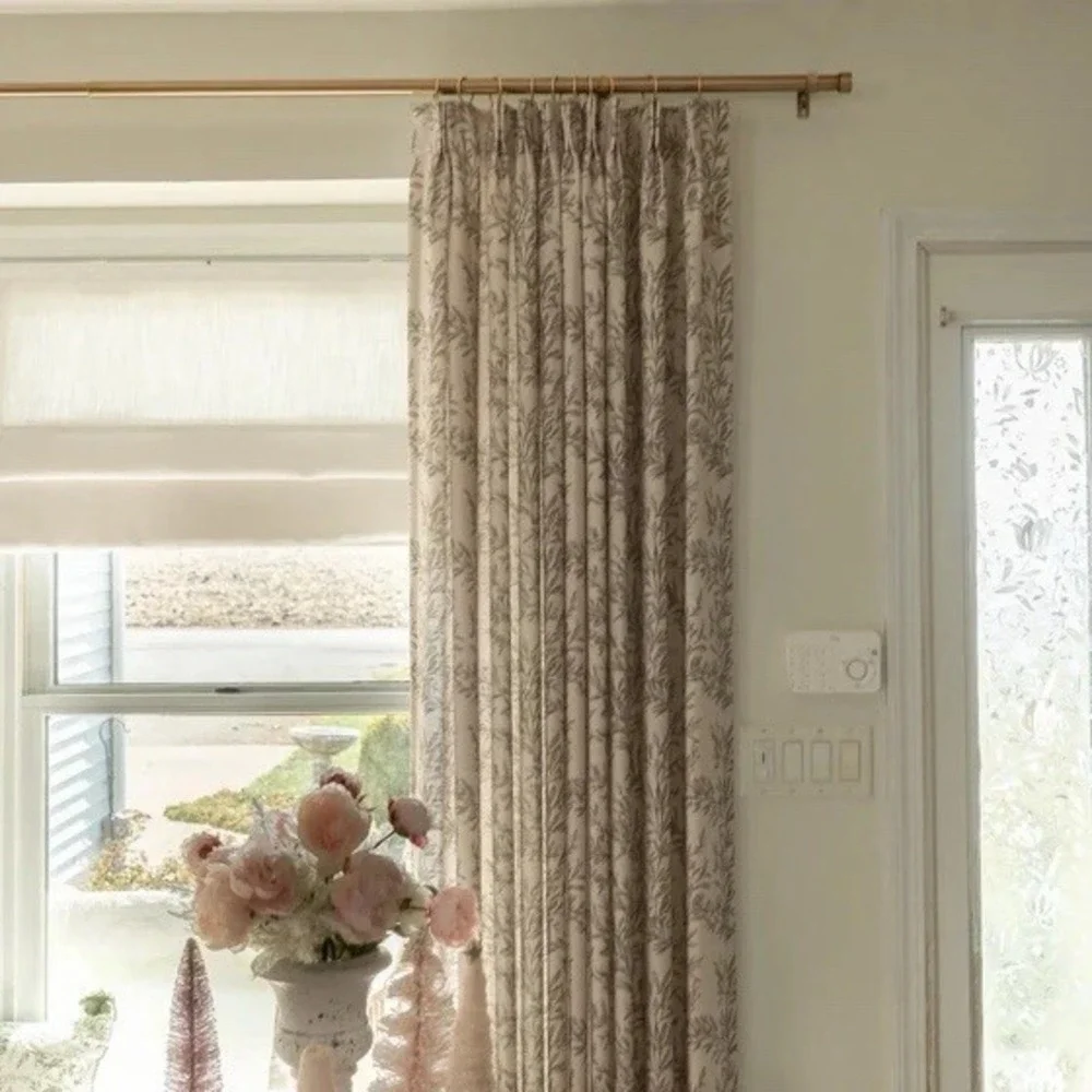 TWOPAGES Sara Le Print Linen Drapery Pleated Vintage Stone Set Of 2 34